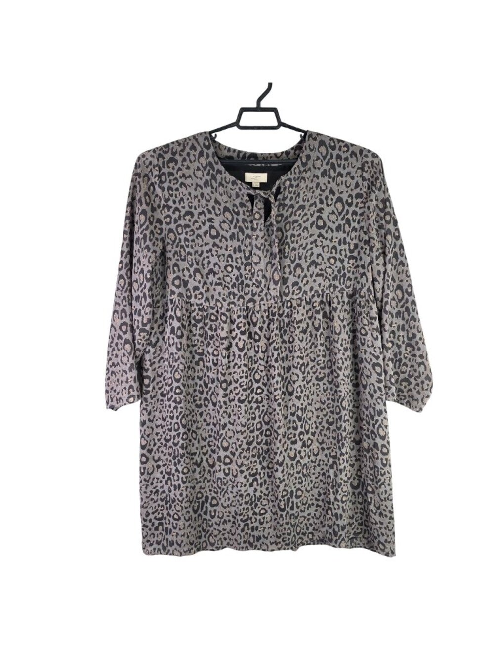 Womens Loft Gray & Black Animal Print Dress 3/4 Sleeves Relaxed Fit Size XL